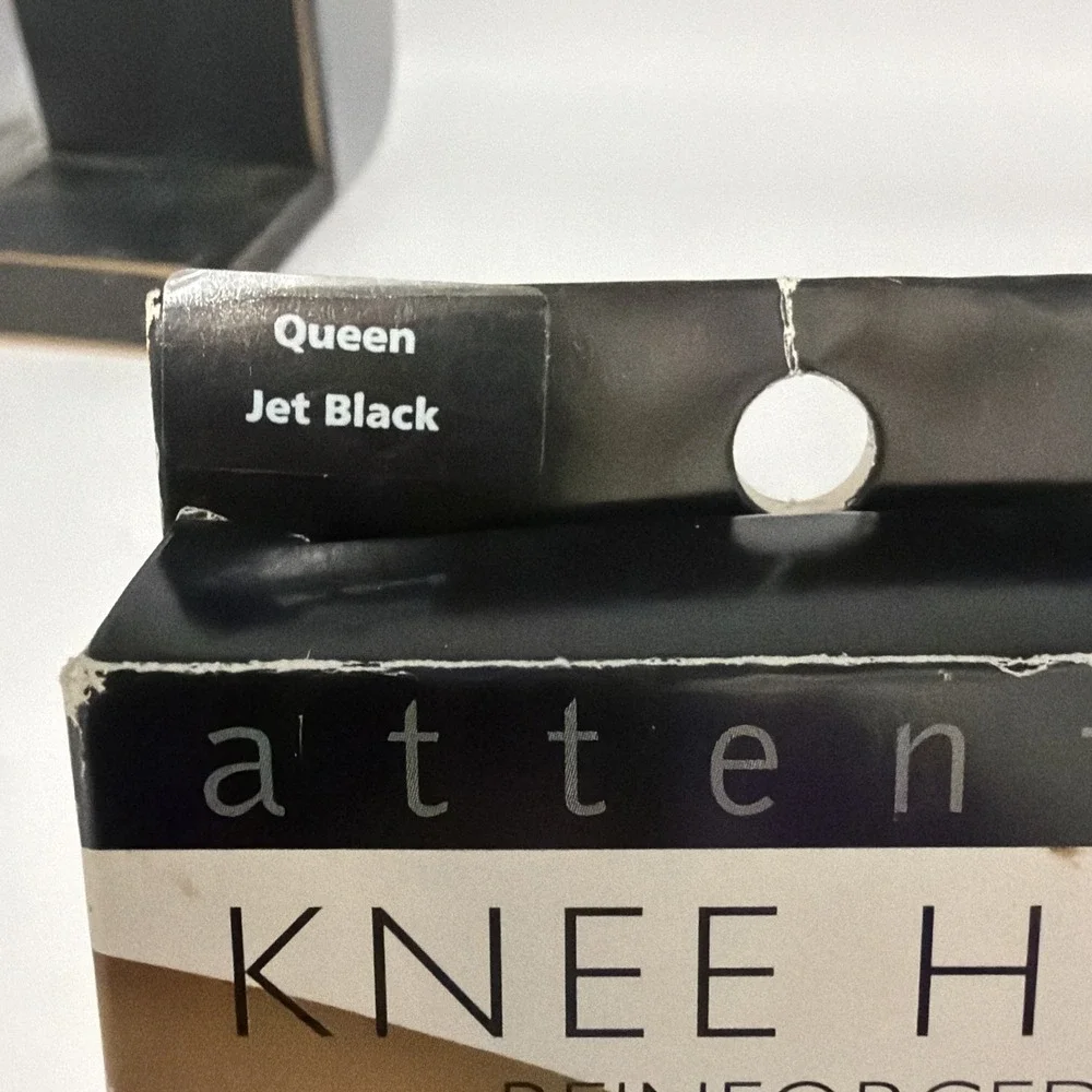 Attention 2 Pair Knee Highs w/Reinforced Toe Jet Black - Queen, Sock Size 10-12